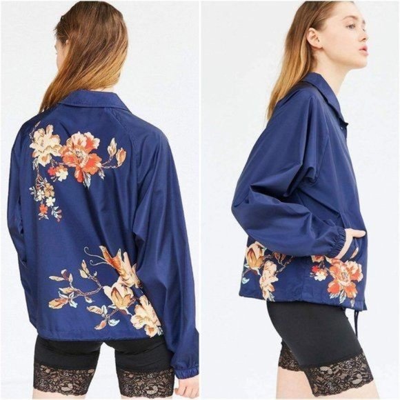 Urban Outfitters Jackets & Blazers - UO x SILENCE NOISE Navy Floral Satin Lightweight Windbreaker Bomber Jacket M
